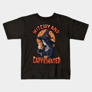 Witchy and Caffeinated Halloween Coffee lover Kids T-Shirt